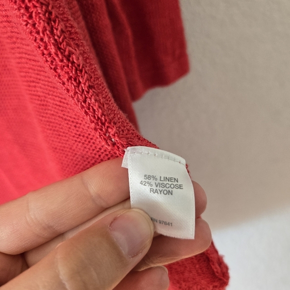 J Jill Orange Open Knit Cardigan Sweater M Tall Long Line Linen Blend - Picture 5 of 6